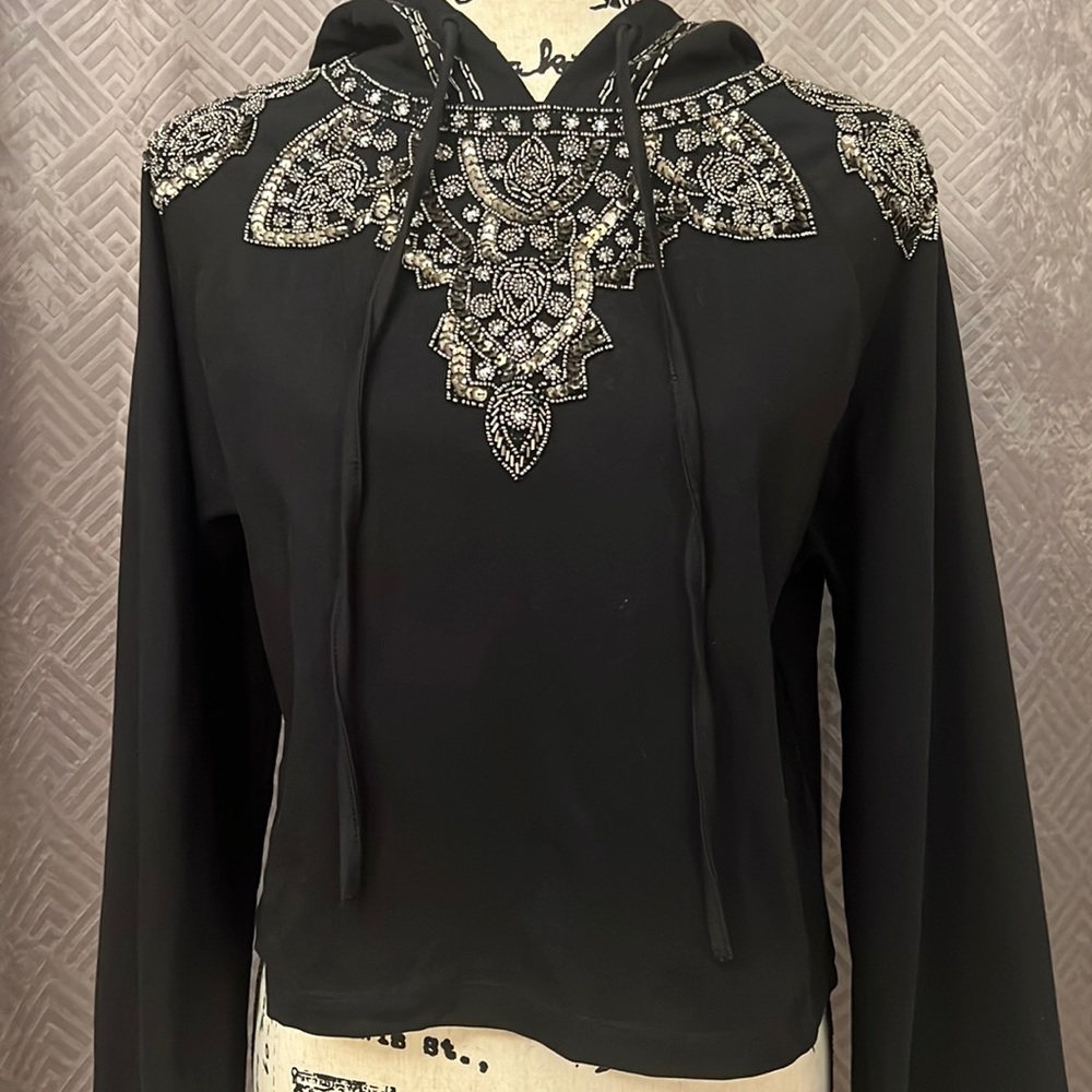 Cropped Embellished Hoodie